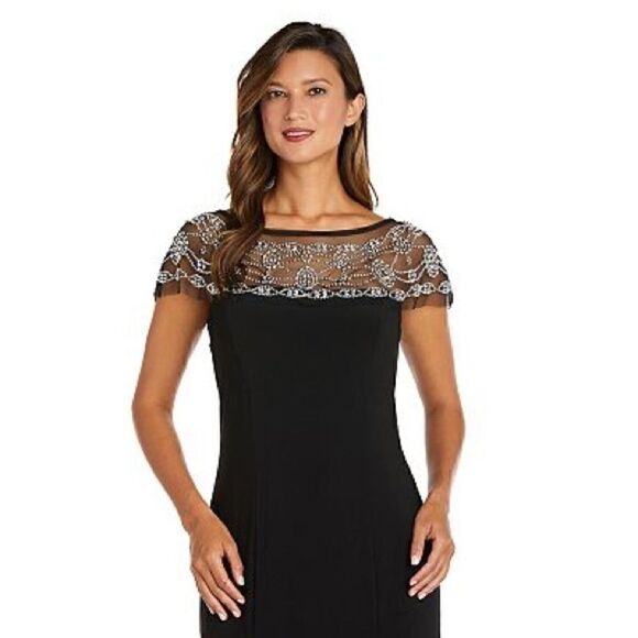 R & M Richards Dresses & Skirts - R & M RICHARDS Women's Illusion Beaded-Trim A-Line Gown size 8